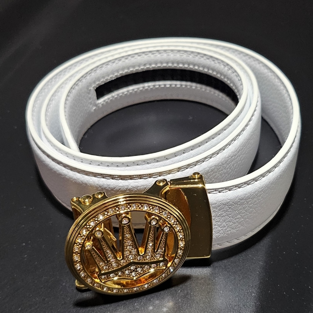 1pc White Men's Automatic Buckle Belt, Suitable For Matching Suits And Trousers